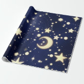 Wrapping Paper – Luxury Velvet Navy Celestial Moon Cadeaupapier (Uitgerold)
