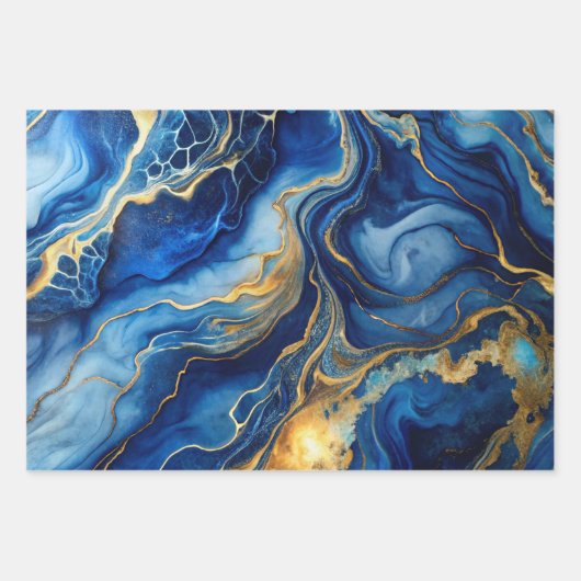 Wrapping Paper - Oceanic and Gold Marbled (Voorkant)