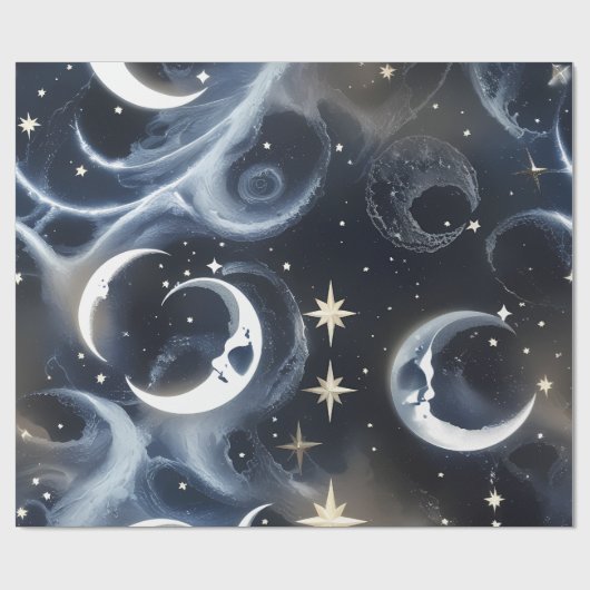 Wrapping Paper - Platinum Silver Celestial Moon Cadeaupapier (Vlak)