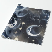 Wrapping Paper - Platinum Silver Celestial Moon Cadeaupapier (Uitgerold)