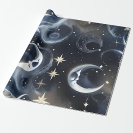 Wrapping Paper - Platinum Silver Celestial Moon Cadeaupapier