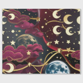 Wrapping Paper - Red Celestial Moon Design Cadeaupapier (Vlak)