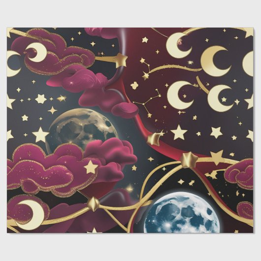 Wrapping Paper - Red Celestial Moon Design Cadeaupapier (Vlak)