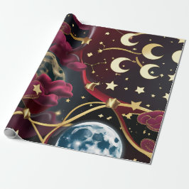 Wrapping Paper - Red Celestial Moon Design Cadeaupapier