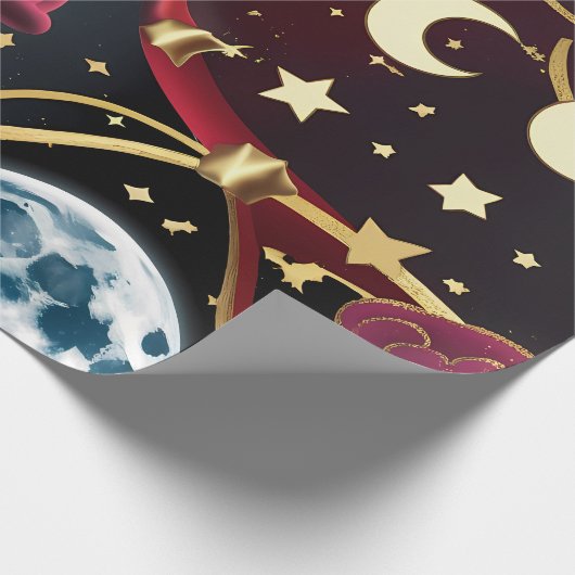 Wrapping Paper - Red Celestial Moon Design Cadeaupapier (Hoek)