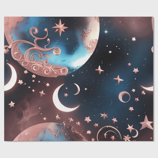 Wrapping Paper – Rose Gold Celestial Moon Cadeaupapier (Vlak)