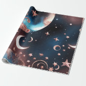 Wrapping Paper – Rose Gold Celestial Moon Cadeaupapier (Uitgerold)