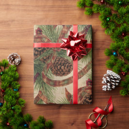 Wrapping Paper Rustic Pinecone Holiday Ribbon Cadeaupapier