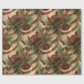 Wrapping Paper Rustic Pinecone Holiday Ribbon Cadeaupapier (Vlak)