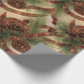 Wrapping Paper Rustic Pinecone Holiday Ribbon Cadeaupapier (Hoek)