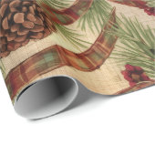 Wrapping Paper Rustic Pinecone Holiday Ribbon Cadeaupapier (Rol Hoek)