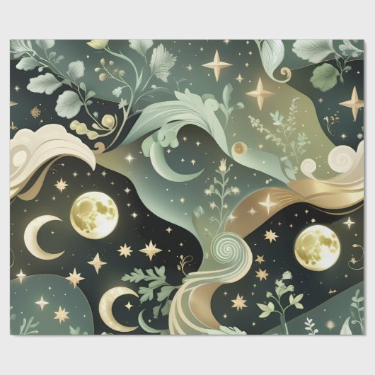 Wrapping Paper - Sage Green Celestial Moon Cadeaupapier (Vlak)