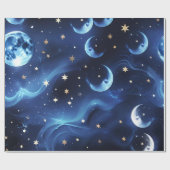 Wrapping Paper Sapphire Blue Celestial Moon Cadeaupapier (Vlak)