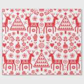 Wrapping Paper SCANDINAVIAN CHRISTMAS RED PATTERN Cadeaupapier (Vlak)
