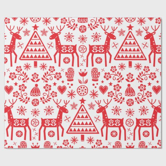 Wrapping Paper SCANDINAVIAN CHRISTMAS RED PATTERN Cadeaupapier (Vlak)