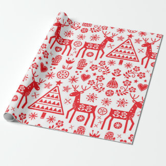 Wrapping Paper SCANDINAVIAN CHRISTMAS RED PATTERN Cadeaupapier