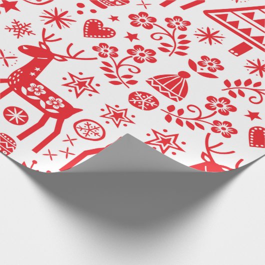 Wrapping Paper SCANDINAVIAN CHRISTMAS RED PATTERN Cadeaupapier (Hoek)