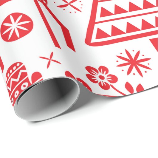 Wrapping Paper SCANDINAVIAN CHRISTMAS RED PATTERN Cadeaupapier (Rol Hoek)