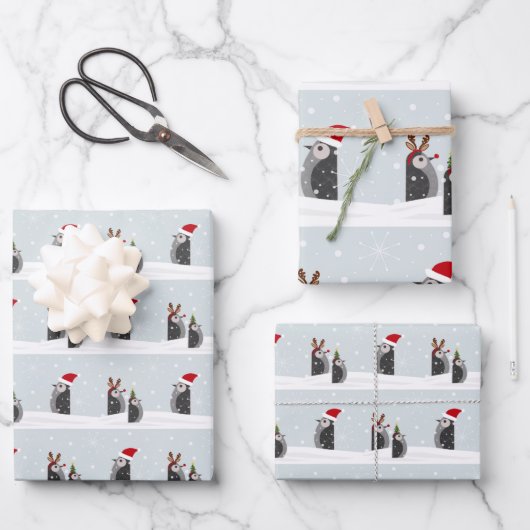 Wrapping paper set with holiday penguins (Voorkant)
