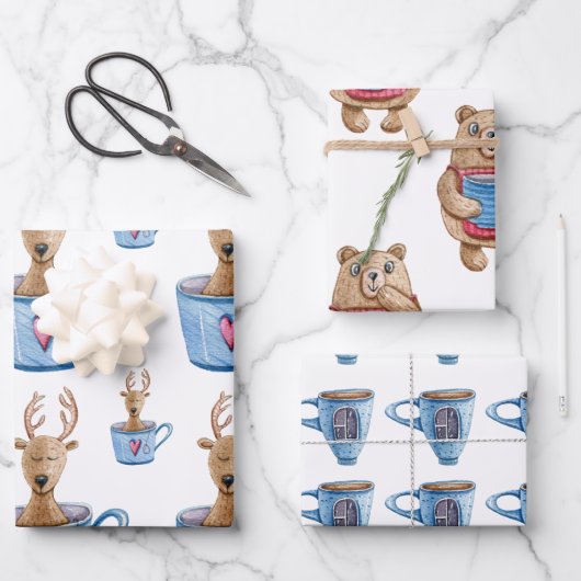 Wrapping Paper Sheets - Deer, Mug, Bear (Voorkant)