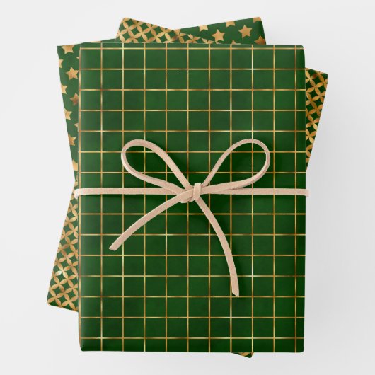 Wrapping Paper Sheets - Green And Gold Pattern (In situ)