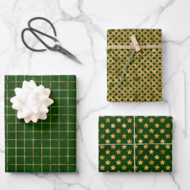 Wrapping Paper Sheets - Green And Gold Pattern