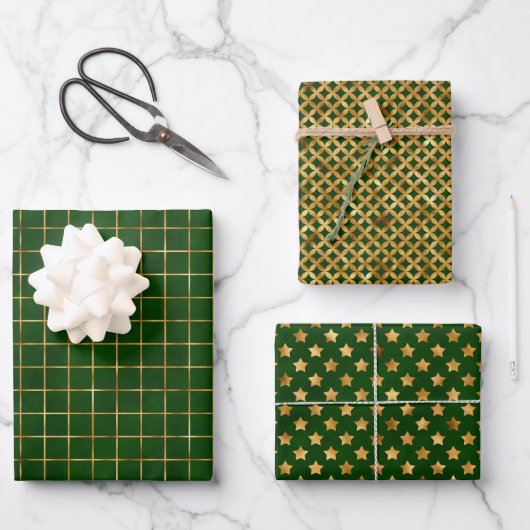 Wrapping Paper Sheets - Green And Gold Pattern (Voorkant)