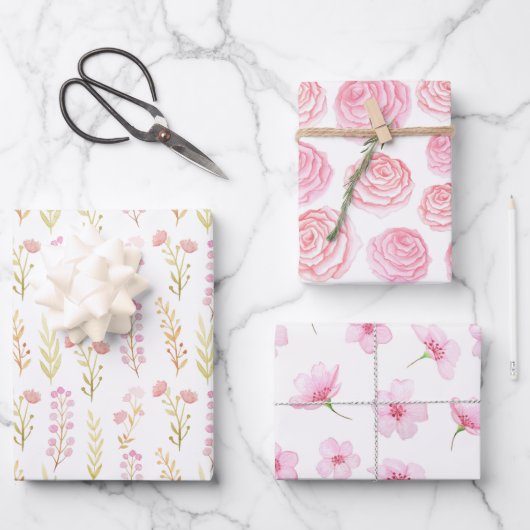 Wrapping Paper Sheets - Pink Flower Patterns (Voorkant)