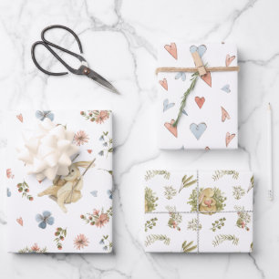 Wrapping Paper Sheets - Rabbits & Hearts