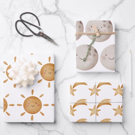 Wrapping Paper Sheets - Sun, Moon And Falling Star (Voorkant)