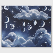Wrapping Paper - Silver Celestial Moon Design Cadeaupapier (Vlak)