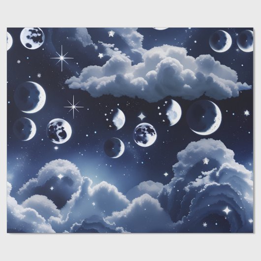 Wrapping Paper - Silver Celestial Moon Design Cadeaupapier (Vlak)