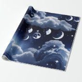 Wrapping Paper - Silver Celestial Moon Design Cadeaupapier (Uitgerold)