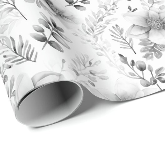Wrapping Paper - Silver Winter Floral Pattern Cadeaupapier (Rol Hoek)
