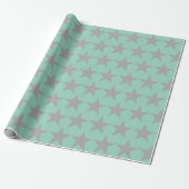 Wrapping Paper - Teal Background Grey Star Cadeaupapier (Uitgerold)