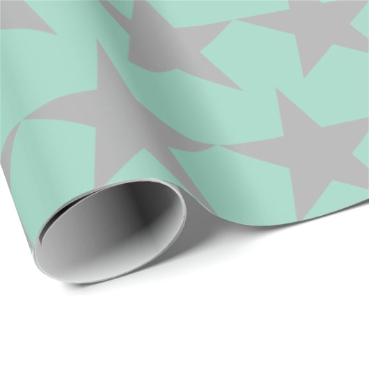Wrapping Paper - Teal Background Grey Star Cadeaupapier (Rol Hoek)