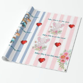Wrapping Paper Twins Blue Pink Stripe Elephant Cadeaupapier (Uitgerold)
