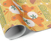 wrapping paper with  orange,yellow floral pattern cadeaupapier (Rol Hoek)