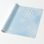 Wrapping Paper with White Snowflakes on Blue Backg Cadeaupapier (Uitgerold)