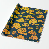 Wrapping papier CHINESE CLOUD PATROON GEEL (Uitgerold)