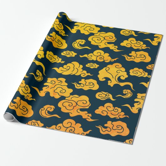 Wrapping papier CHINESE CLOUD PATROON GEEL (Uitgerold)