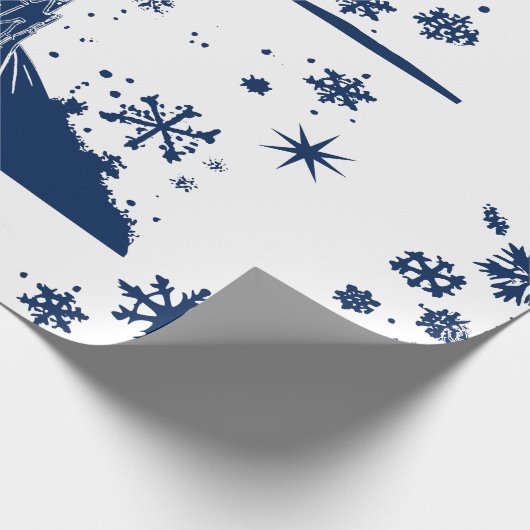 Wrapping van kerstcadeaubonblauw op wit papier (Hoek)