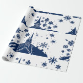 Wrapping van kerstcadeaubonblauw op wit papier (Uitgerold)