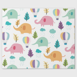 WRAPPINGSPAPIER: ELEPHANTS EN HOT AIR BALLOONS CADEAUPAPIER