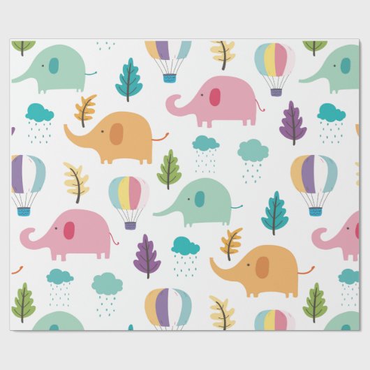 WRAPPINGSPAPIER: ELEPHANTS EN HOT AIR BALLOONS CADEAUPAPIER (Vlak)
