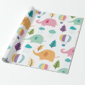 WRAPPINGSPAPIER: ELEPHANTS EN HOT AIR BALLOONS CADEAUPAPIER (Uitgerold)
