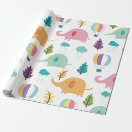 WRAPPINGSPAPIER: ELEPHANTS EN HOT AIR BALLOONS CADEAUPAPIER
