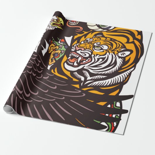 WRAPPINGSPAPIER JAPANESE TIGER EN DRAGON ART CADEAUPAPIER (Uitgerold)