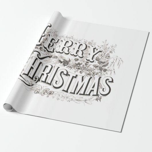 WRAPPINGSPAPIER : MERRY CHRISTMAS ILLUSTRATION CADEAUPAPIER (Uitgerold)