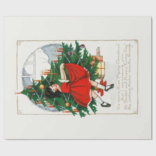 WRAPPINGSPAPIER : VINTAGE CHRISTMAS-ILLUSTRATIE CADEAUPAPIER (Vlak)